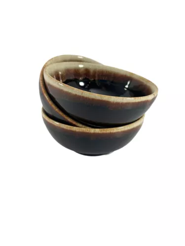 Vintage Stoneware Brown Drip Glaze Lot of 3 Cereal Chili 5 1/2" Bowls Unsigned
