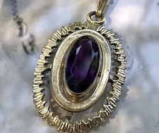 Vintage A*D Edel Designer Anhänger lila Stein Amethyst? Amerik. Doublè vergoldet