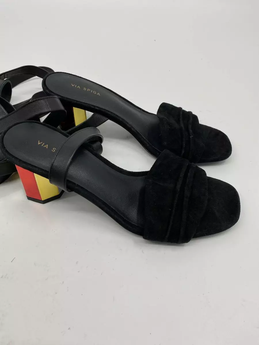 New Via Spiga womens black Nova ankle wrap sandal suede Octagon heel Sz 5M A 313