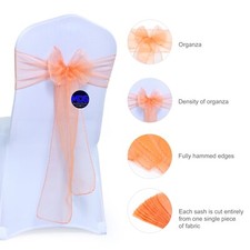 100 Peach Organza Chair Sashes Chair Cover Wider Bows wedding Reception Party NW