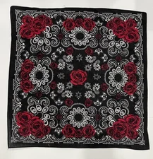 Rockabilly Black Red Roses Paisley Stars Chemo Wrap Doo Rag Dog Bandana Mask