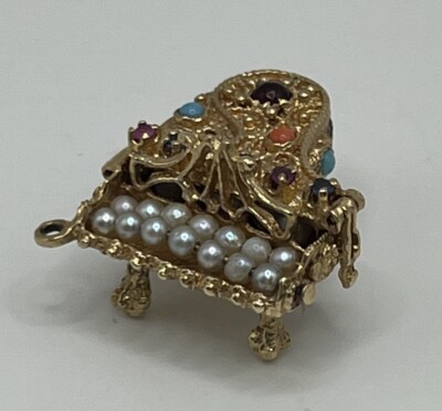 Vintage 14K Baby Grand Piano Charms with Pearls & Multi-Colored Stones