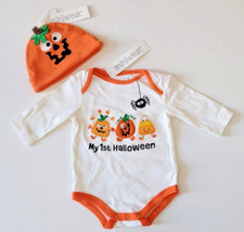 NWT My 1st Halloween One Piece Long Sleeve Bodysuit with Pumpkin Face Hat 0-3 m
