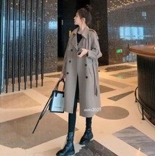 New Spring Fall Women's Trench Coats Casual Double Breasted Jackets Long Sleeve