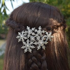 Snowflake Hair Barrette Clip   Winter Holiday Accessory   Silver Zinc Alloy