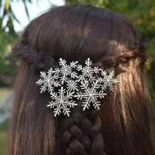 Snowflake Hair Barrette Clip – Winter Holiday Accessory – Silver Zinc Alloy