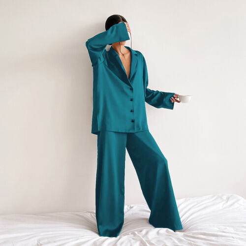 Autumn Women's Silk Satin Pajamas Pyjamas Set Nightgown Sleepwear Homewear Pjs - Picture 7 of 27