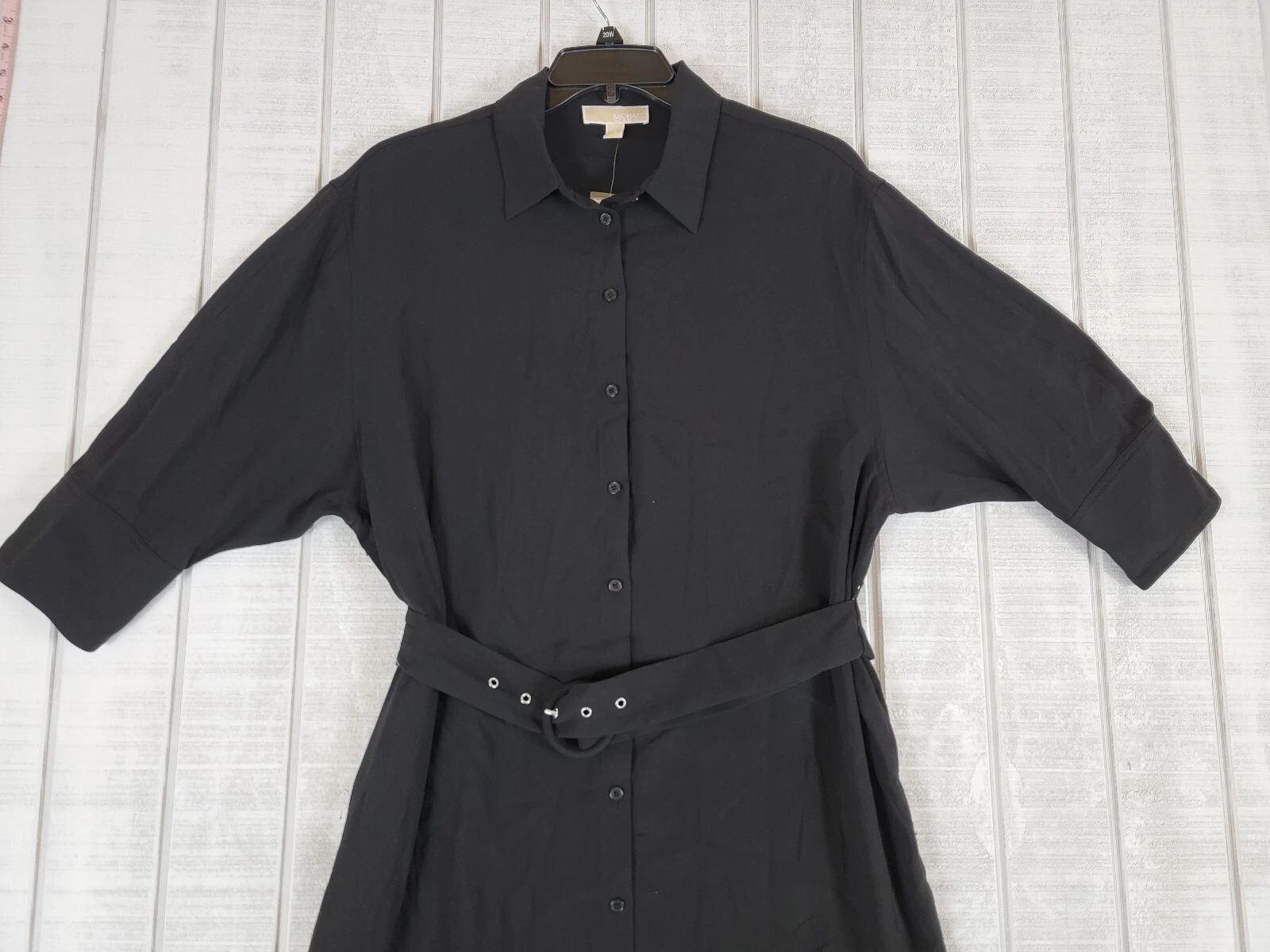 Camicia nera Michael Kors $140 manica a rotelle cintura abito da donna grande stretch