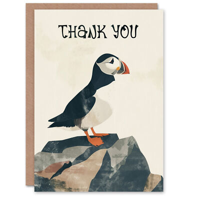 Süßer Papageientaucher Vogel auf Felsen hell Grafikdesign Dankeskarte