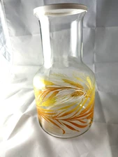 VTG Juice Pitcher Decanter Carafe Golden Wheat Pattern Clear Glass w/Lid Libbey