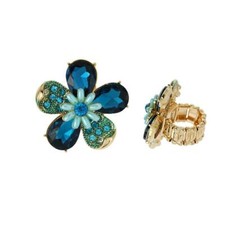 BLUE GOLD STRETCH FLOWER RING  041 