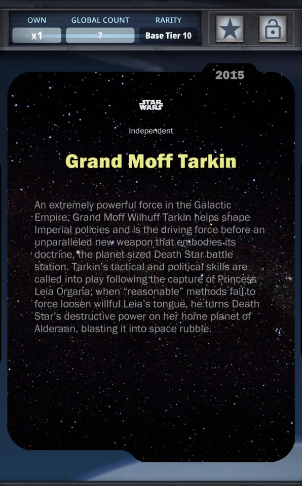 Star Wars Card Trader Grand Moff Tarkin Green Digital Card 7cc count SWCT - Image 2 of 2