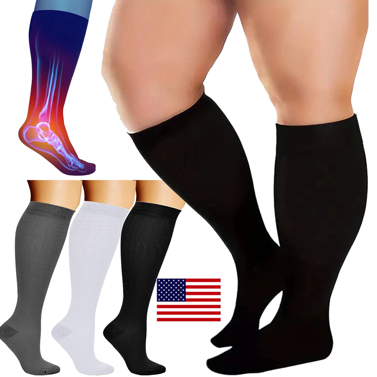 Compression Socks for Women & Men 20-30 mmHg Knee High Medical Support Sizes S-2XL-image