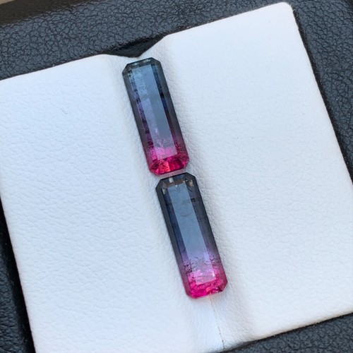 Bicolor Natural Tourmaline Earrings Loose Gemstone Pair 3.80Ct Emerald Cut Jewel - Picture 9 of 13