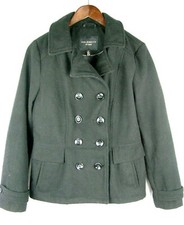 Celebrity Pink Double Breast Stand Collar Peacoat Charcoal Gray Size Med