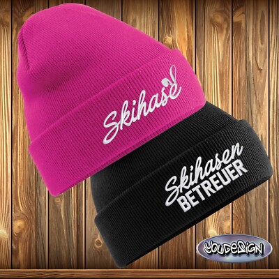 Ski Bunny Original Beechfield Beanie Knit Hat Cap Embroidery Skiing Winter