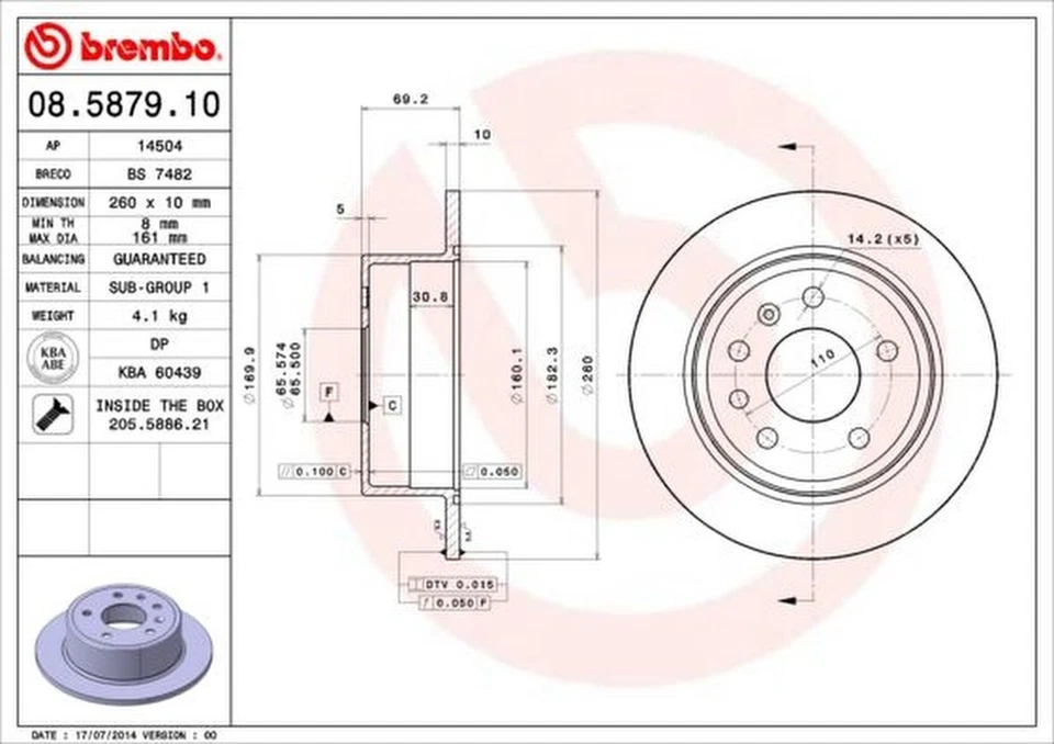 2 Discos De Freno Traseros 260Mm BREMBO Para OPEL VECTRA A CC - Imagen 4 de 4