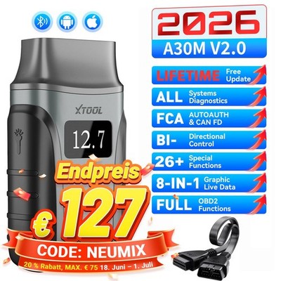 XTOOL A30M + Kabel OBD2 Diagnosegerät Scanner Alle Systeme 26 Service Funktionen