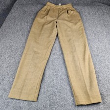 Vintage 100 Wool High Waisted Pleated Trousers Tan Khaki Straight Leg Size 6