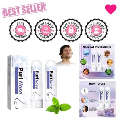 Lightweight 2-Piece PuriNose Nasal Inhaler   Natural Breathing Aid for All Ages