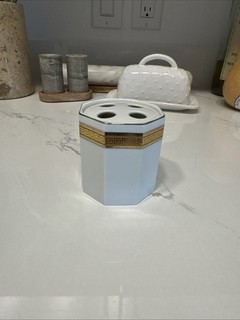 Vintage Versace Tooth Brush Holder Gold Tone Ceramic Made In Italy Rare Find