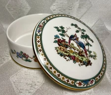 Vintage Spode Elysee Round Covered Trinket Dish - Floral & Birds, Bone China