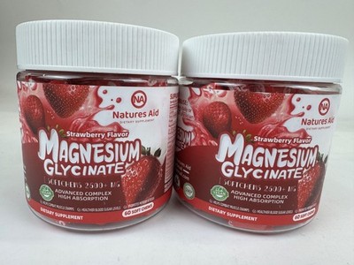 2x Natures Aid Strawberry Flavor Magnesium Glycinate, 60 Soft Chews Each 12/26