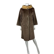 Vintage 60s Swing Coat Womens Light Brown Faux Fur Genuine Mink Round Collar
