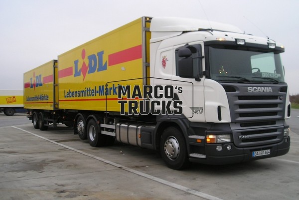Foto camión Scania R420 semirremolque maleta Alemania blanco LIDL Food-M #c2rd