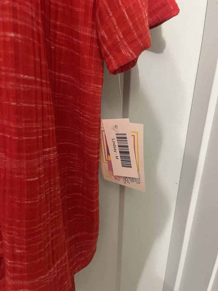 NWT Lularoe Women’s Lindsay Medium Red Ribbed Cover Up Kimono - Image 2 of 4