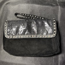 Ladies Black Clutch Purse with Silver Rivets and Sequins Free Shipping