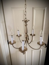 Vintage 5 Light Satin Nickel Candle Chandelier 17” Foldable Arms