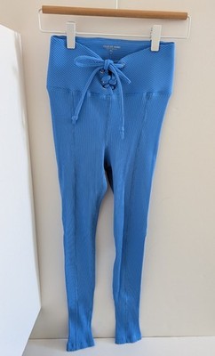 Year Of Ours Ribbed Tie Front Leggings In Club Blue Size Small
