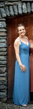 David's Bridal Steel Blue Strappy Bridesmaid Dress, Size 12, Wrap-Around Style