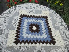 Vintage Crochet Knit 70s Granny Square Hippie pullover Vest blue cream brown XL
