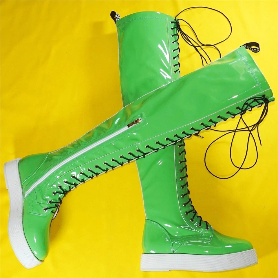 Winter Plus Size 50 Snow Fur Boot Women Patent Leather Lace Up Thigh Boot Biker - Image 3 of 4