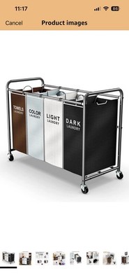 ROMOON Laundry Hamper Sorter Cart: 4-Section Organizer with Heavy-Duty Open Box
