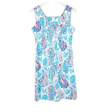 Talbots Petite Fresco Paisley Sheath Dress Sleeveless Blue Size 2P 2 Petite EUC