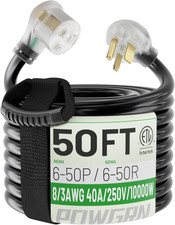 50FT 40 Amp 8 Gauge 3 Prong Welder Extension Cord, NEMA 6-50P to 6-50R, 250V Hea