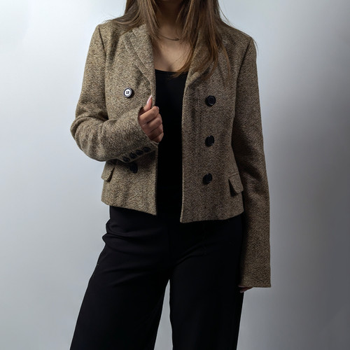 Chloé, Giacca blazer Chloé vintage donna lana tweed bottoni marrone taglia S-M