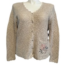 VTG Linen Blend Embroidered Cardigan L Cottagecore Grandmacore Crochet