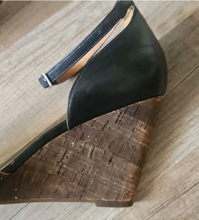 CLARKS Purity Hyline Leather Snake Print Cork Wedge Ankle-Strap Shoe Size 10 View 4