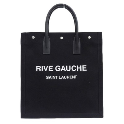 Saint Laurent Rive Gauche Tote Canvas Leather Black Used From Japan
