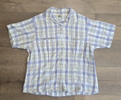 Vintage REI Women's Large Plaid Seersucker Shirt Short Sleeve Zip Pockets 90s