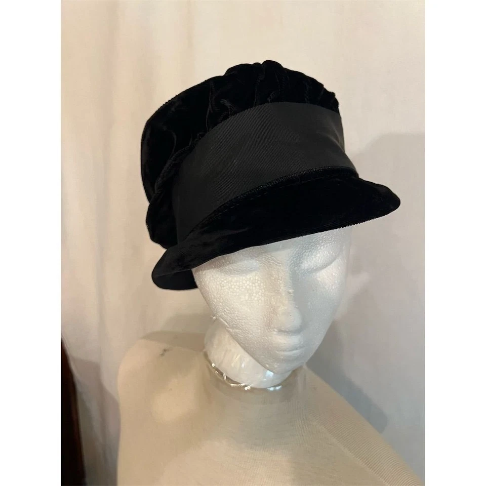 Vtg union made Black Velvet Cloche Hat Satin Band steampunk USA whimsigoth rare - Image 4 of 4