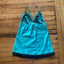 Frederick s of Hollywood Teal Satin Babydoll Lingerie Size Large