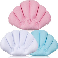 3 Pieces Inflatable Bath Pillow with Suction Cups, Terry Cloth Covered Shell