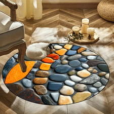 100 100cm 1pc Non-Slip Machine Washable Round Mat Mat - Colorful Stone Pattern w