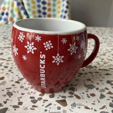 Starbucks Ceramic Christmas Mug • Red & White Snowflake Design Coffee Tea