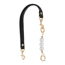 20 Inch PU Leather Purse Strap with Light Gold Buckles and Pearl, Black